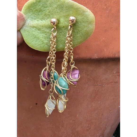 Vintage Gemstone Nugget Earrings - Picture 2 of 9